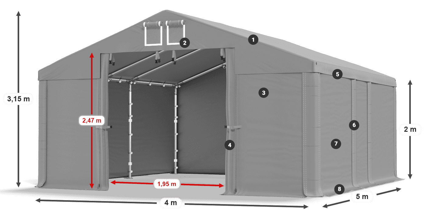 Acoperiș: FR 620 PVC Pereţi: SD 580 PVC 2m legenda