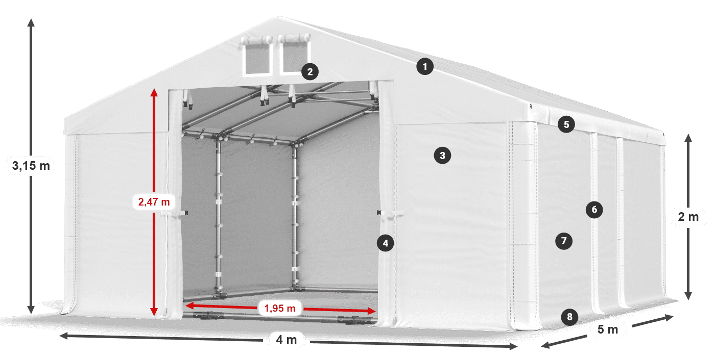 Acoperiș: FR 620 PVC Pereţi: SD 500 PVC 2m legenda