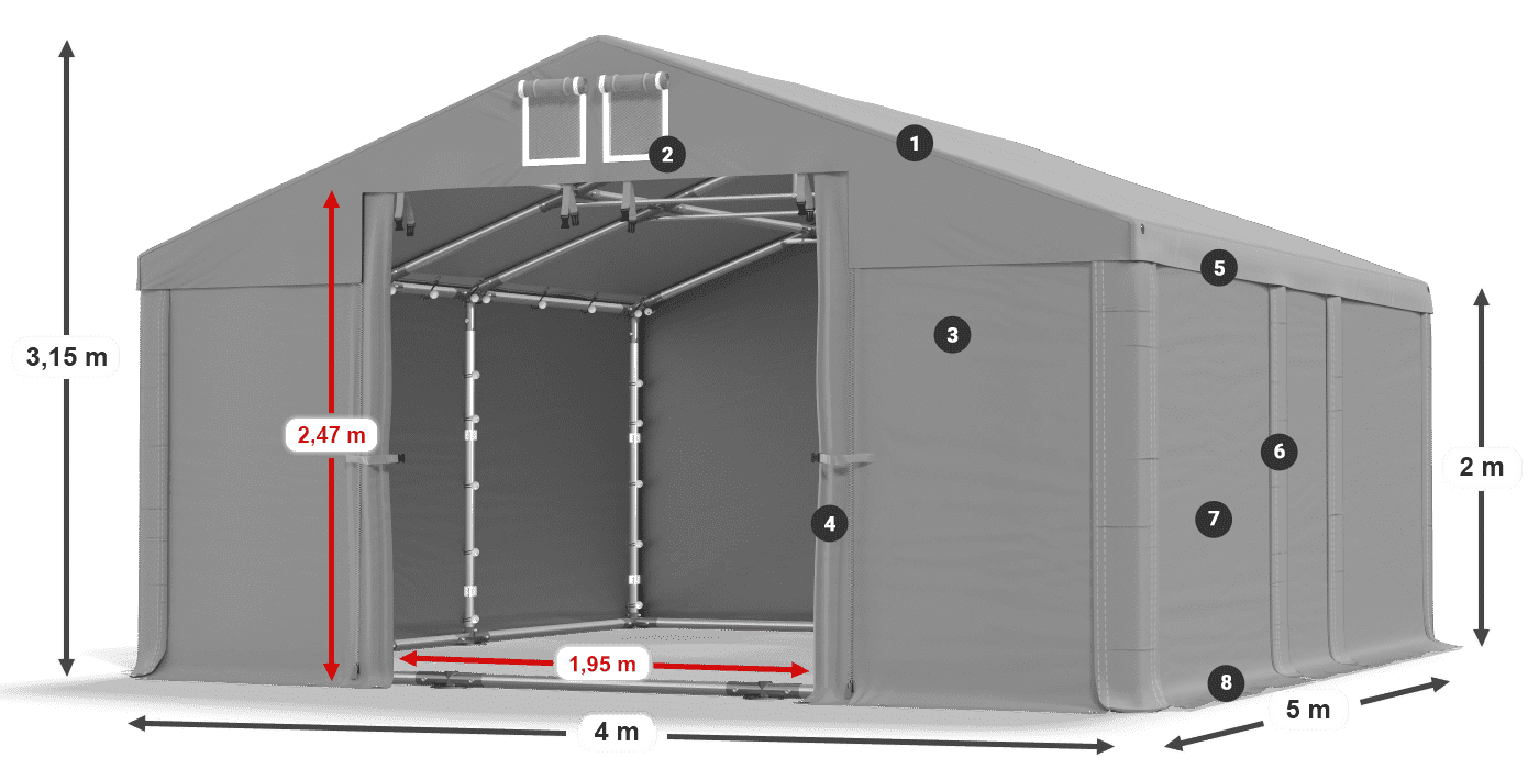 Acoperiș: MS 580 PVC Pereţi: FR M 620 PVC 2m legenda