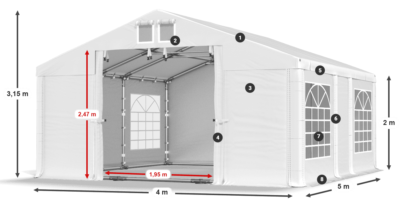 Acoperiș: MS 580 PVC Pereţi: FR 620 PVC 2m legenda