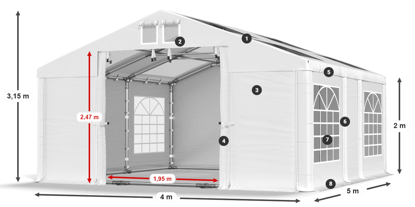 Acoperiș: MS 580 PVC Pereţi: SD 500 PVC 2m legenda