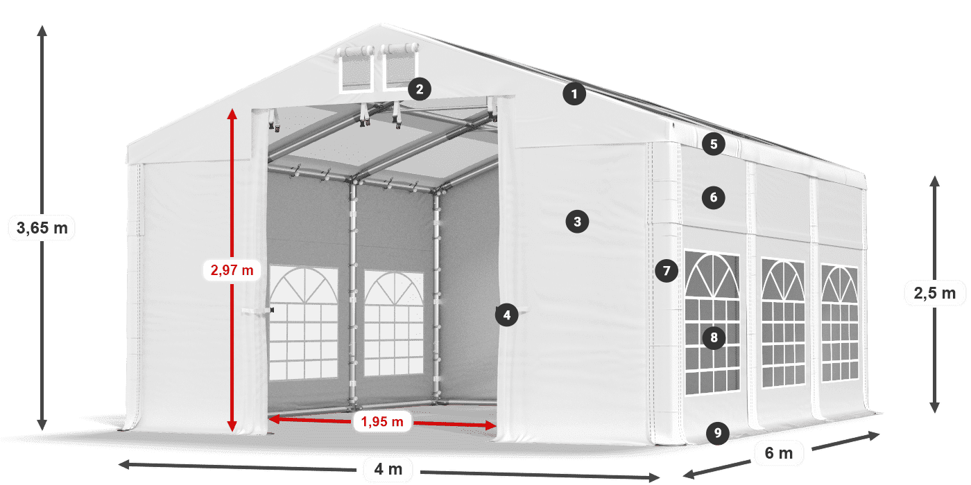 Acoperiș: MS T 580 PVC Pereţi: FR 620 PVC legenda 2.5m
