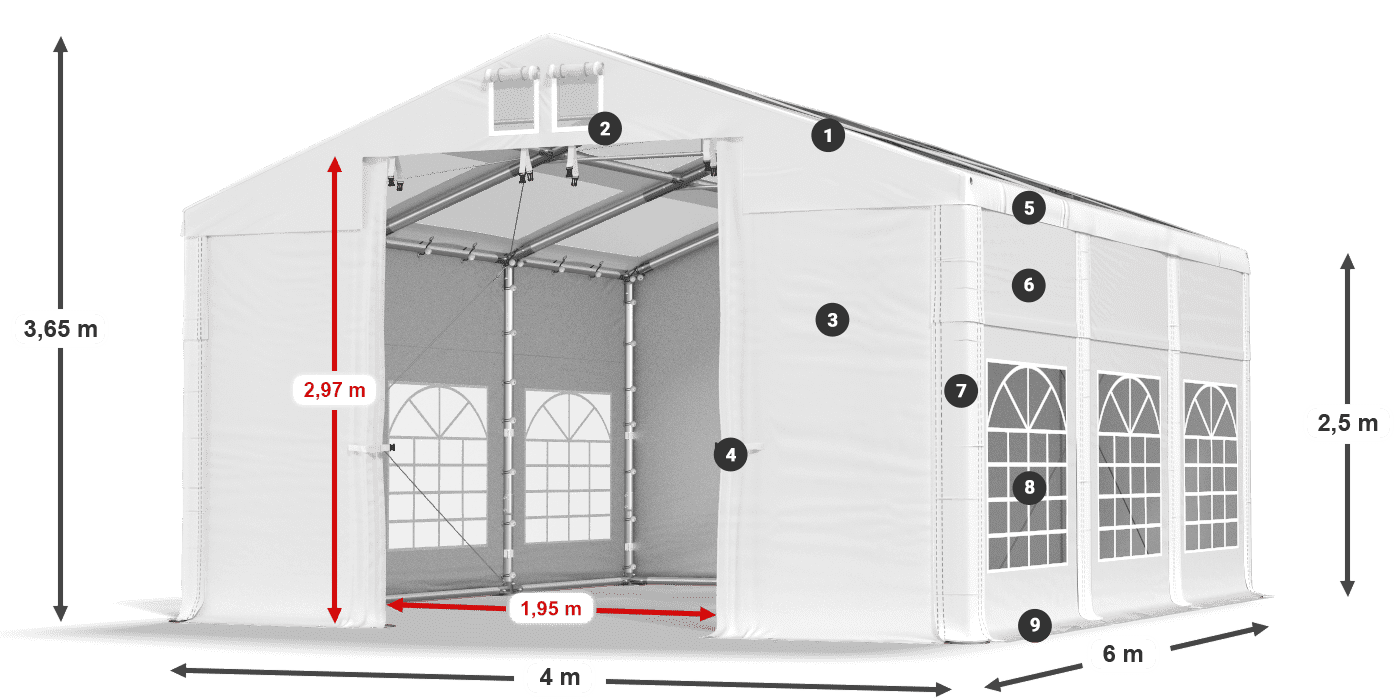 Acoperiș: MS T 580 PVC Pereţi: FR 620 PVC legenda 2.5m