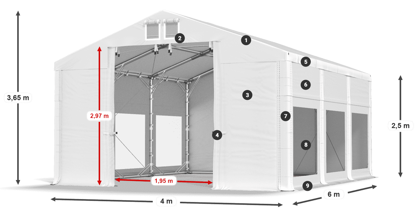 Acoperiș: MS 580 PVC Pereţi: MS 580 PVC legenda 2.5m