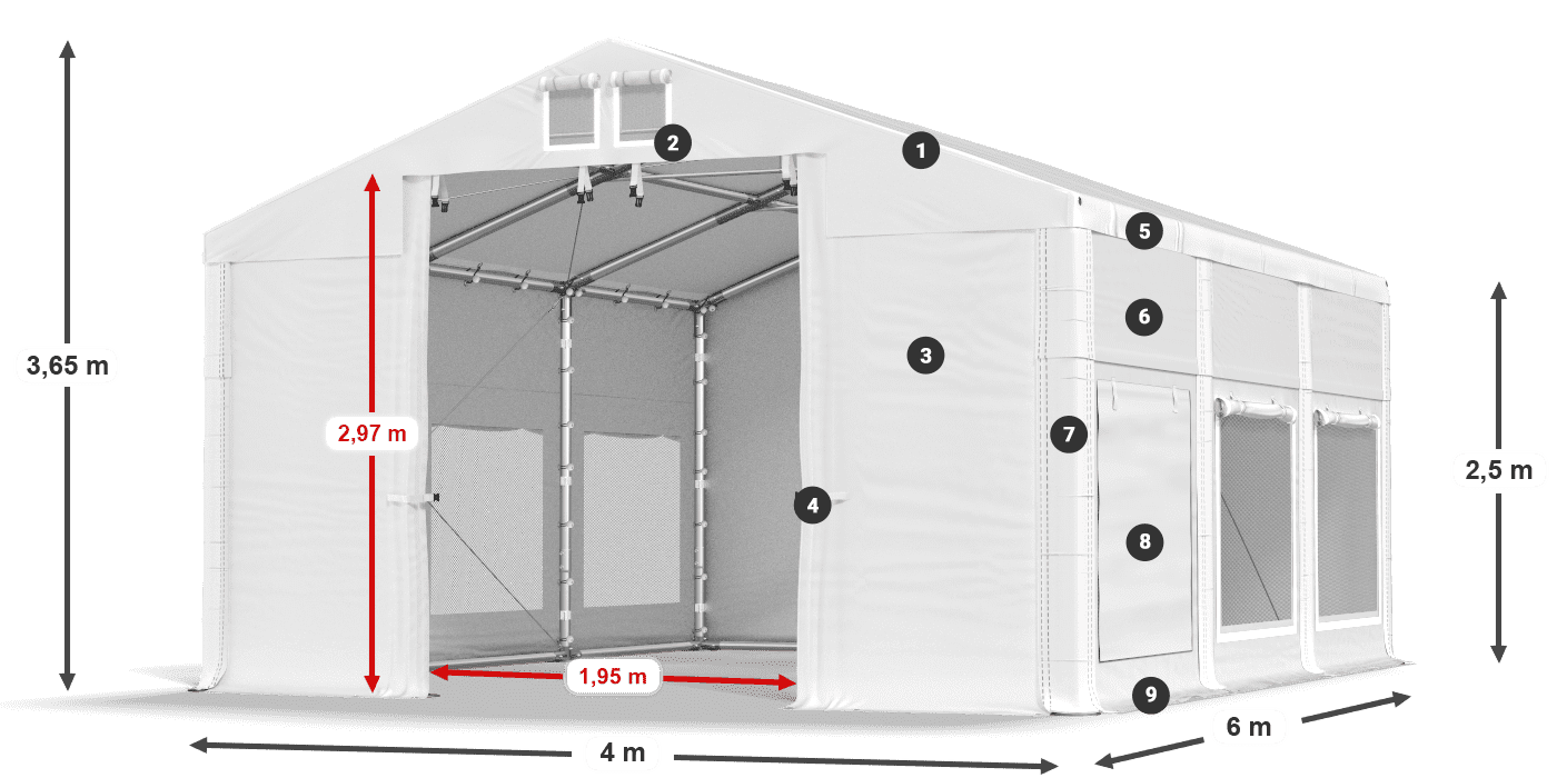 Acoperiș: MS 580 PVC Pereţi: SD M 500 PVC legenda 2.5m