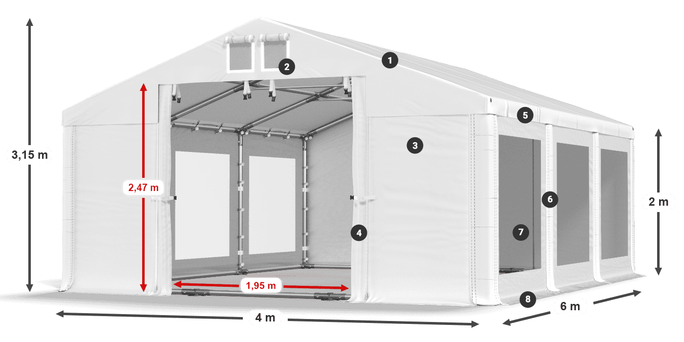 Acoperiș: FR 620 PVC Pereţi: MS 580 PVC 2m legenda