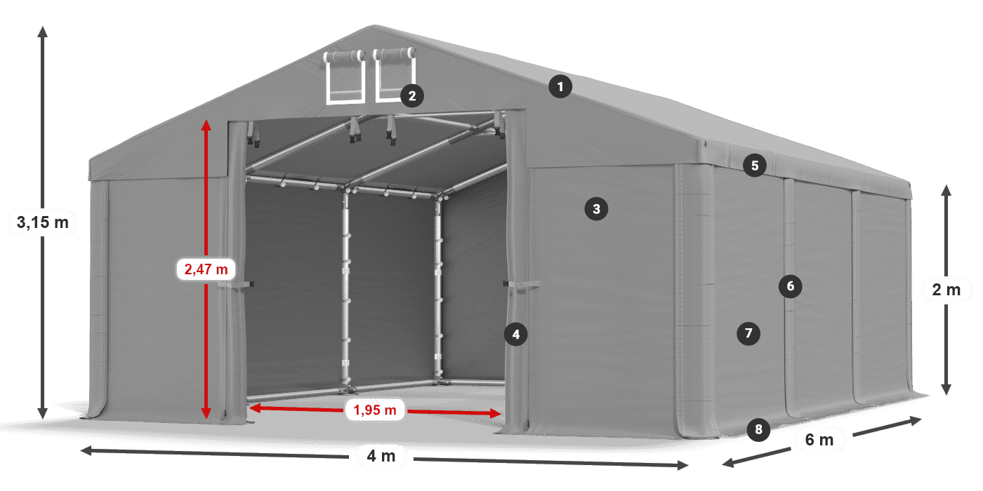 Acoperiș: MS 580 PVC Pereţi: FR M 620 PVC 2m legenda