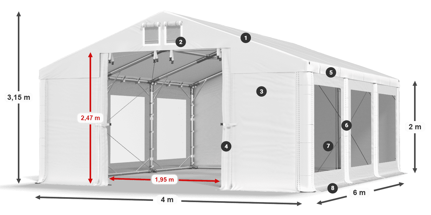 Acoperiș: MS 580 PVC Pereţi: MS 580 PVC 2m legenda
