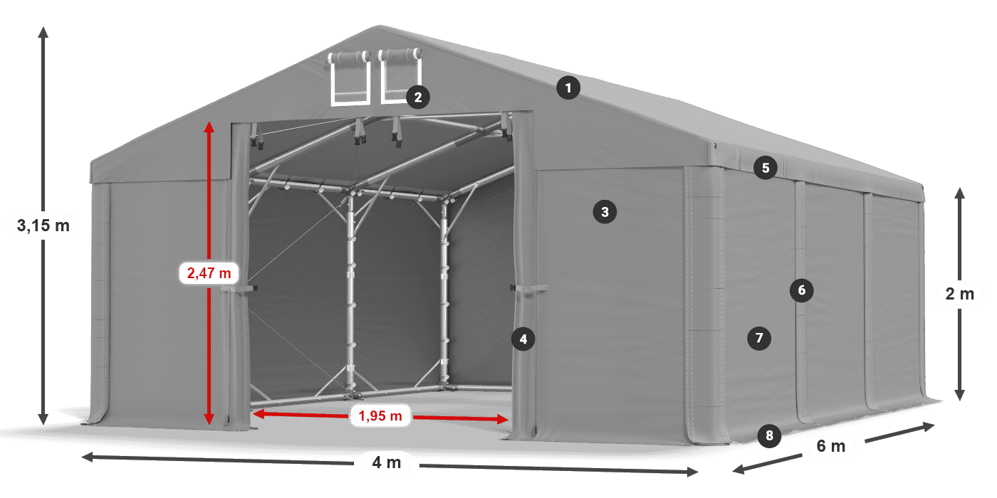 Acoperiș: SD 560 PVC Pereţi: FR 620 PVC legenda 2m