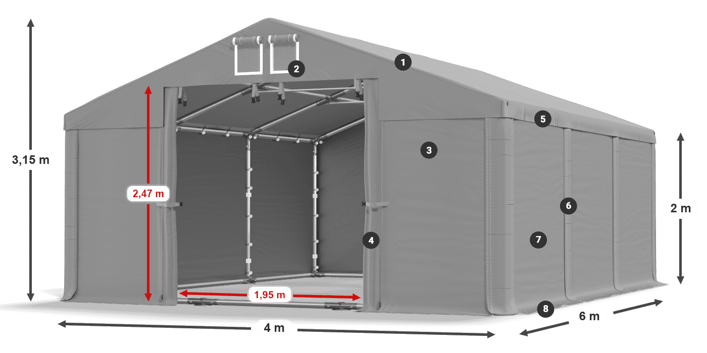 Acoperiș: SD 560 PVC Pereţi: FR 620 PVC legenda 2m