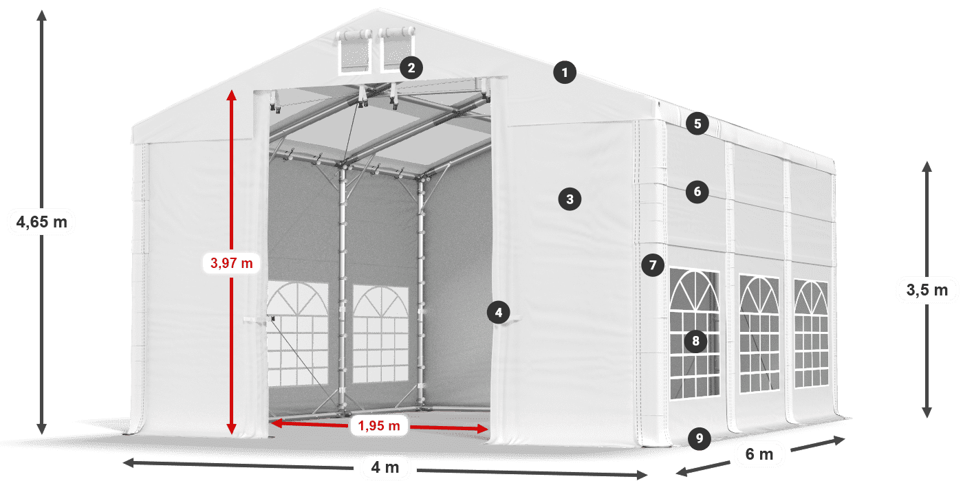 Acoperiș: MS T 580 PVC Pereţi: FR 620 PVC legenda 2.5m