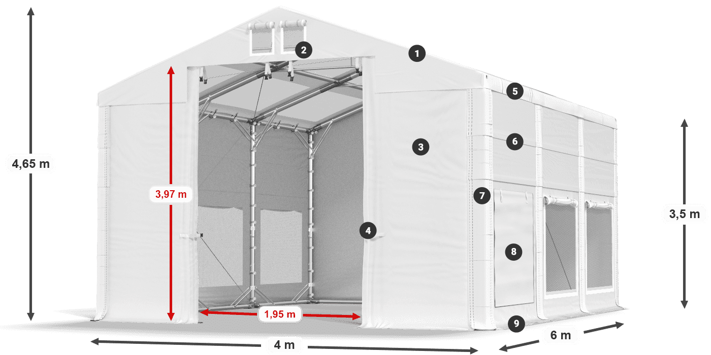 Acoperiș: MS T 580 PVC Pereţi: SD M 500 PVC legenda 2.5m