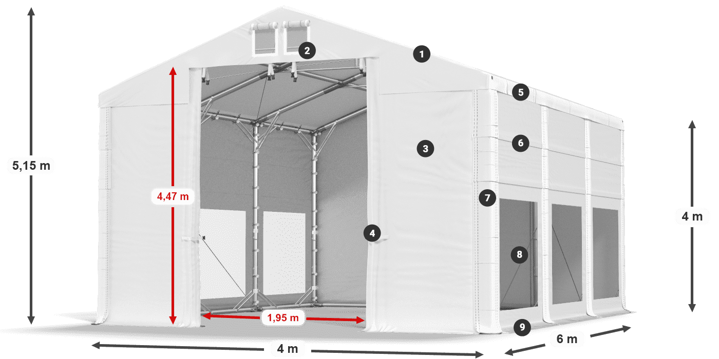 Acoperiș: FR 620 PVC Pereţi: MS 580 PVC Legenda 4m