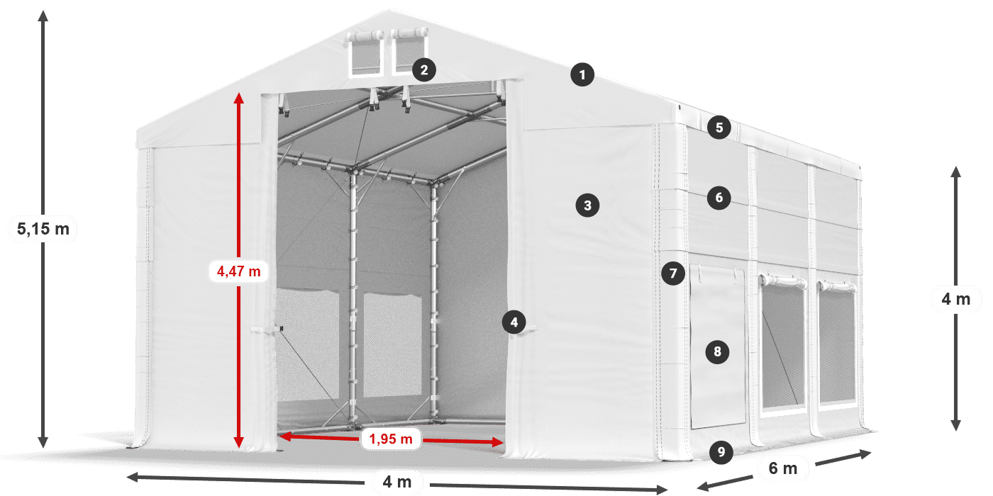 Acoperiș: FR 620 PVC Pereţi: SD 500 PVC Legenda 4m