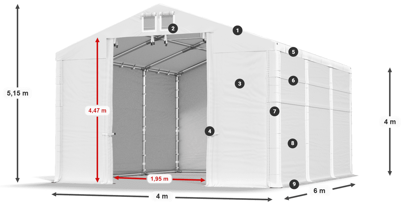 Acoperiș: MS 580 PVC Pereţi: SD 500 PVC Legenda 4m