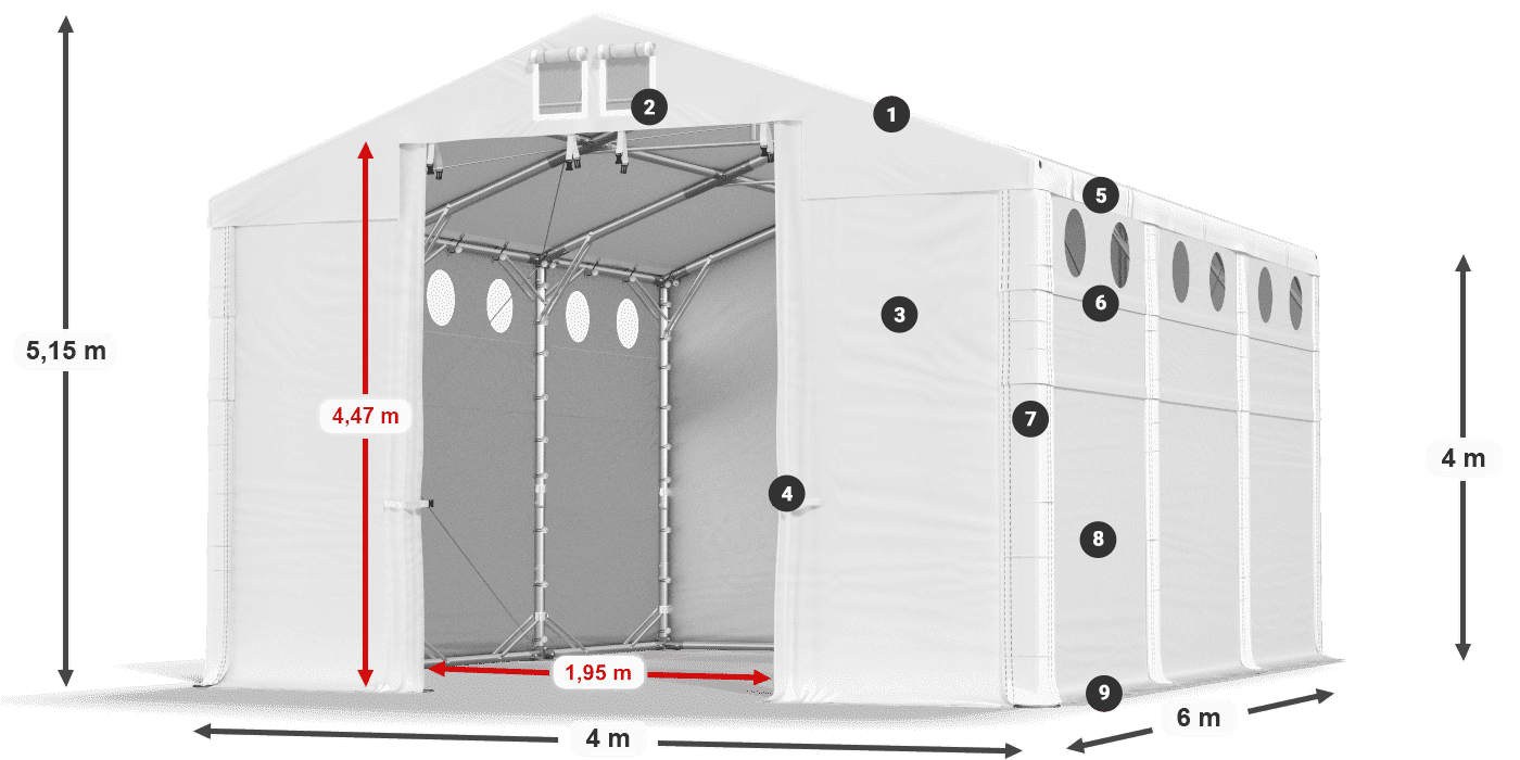 Acoperiș: SD 560 PVC Pereţi: FR O 620 PVC legenda 4m