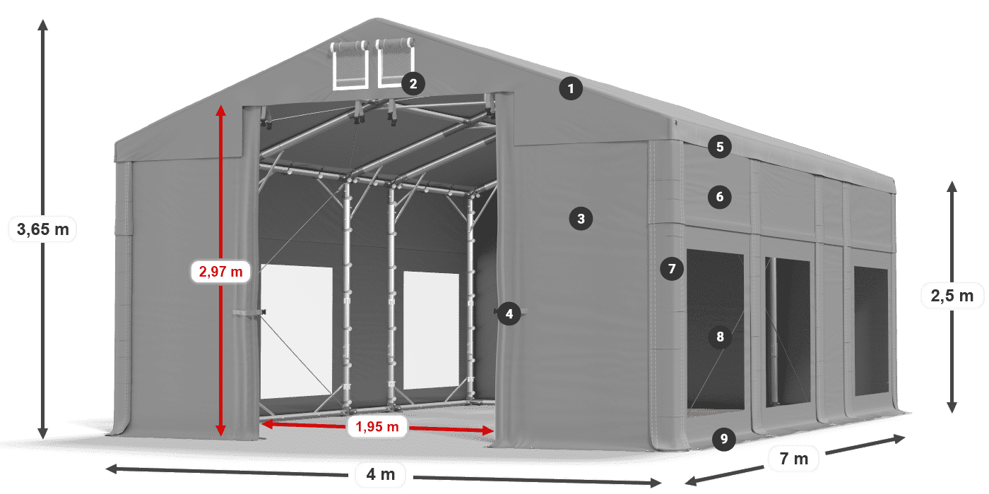 Acoperiș: FR 620 PVC Pereţi: MS 580 PVC legenda 2.5m