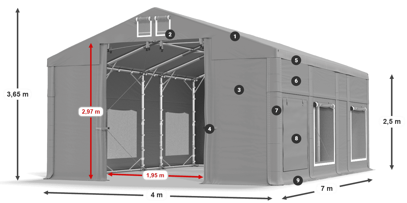 Acoperiș: FR 620 PVC Pereţi: SD 500 PVC legenda 2.5m