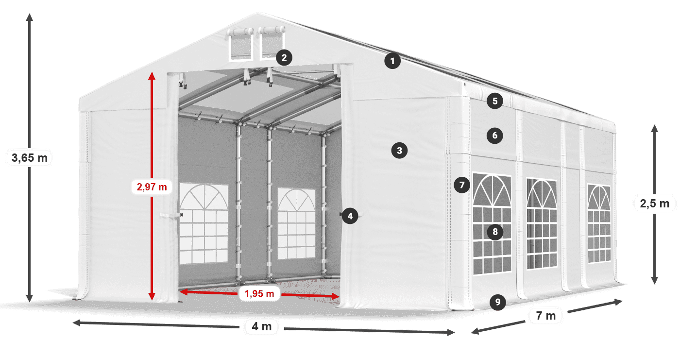Acoperiș: MS T 580 PVC Pereţi: FR 620 PVC legenda 2.5m