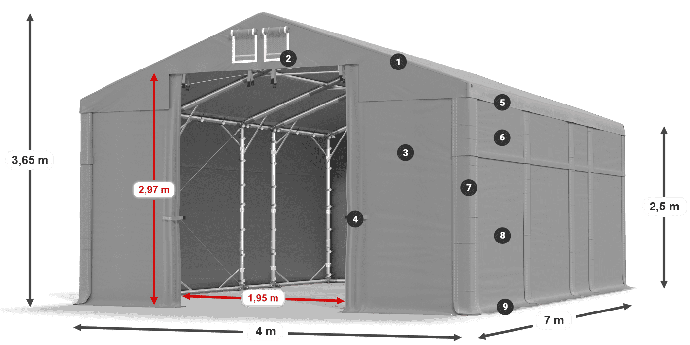Acoperiș: MS 580 PVC Pereţi: SD 500 PVC legenda 2.5m
