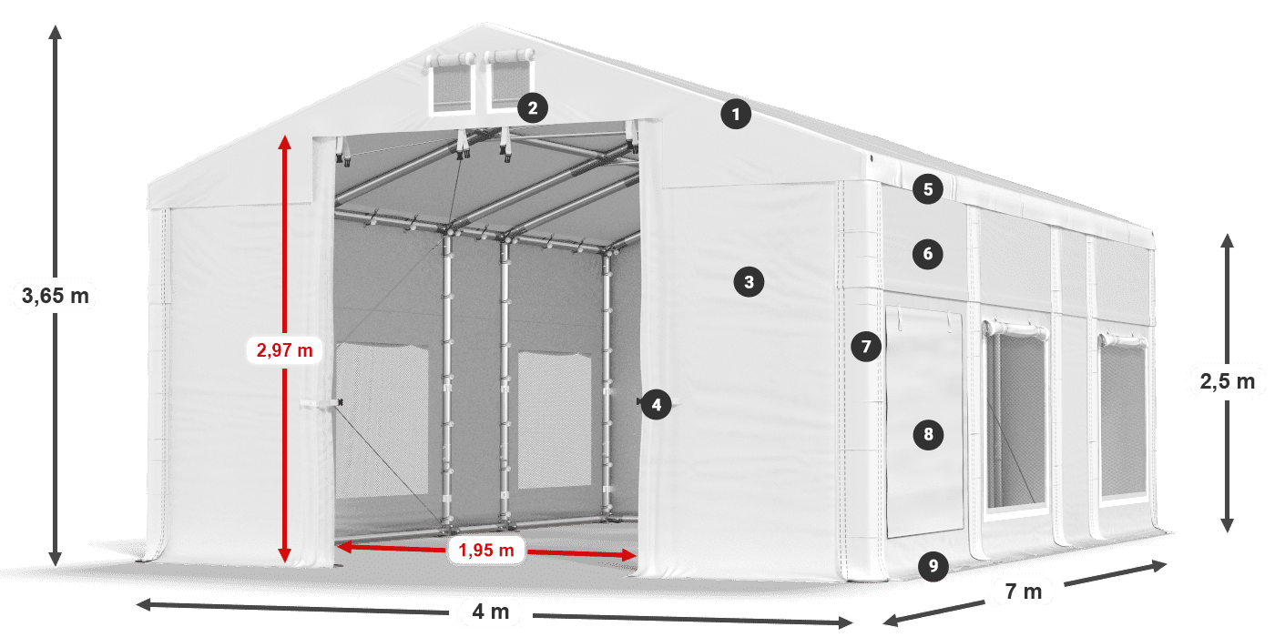 Acoperiș: MS 580 PVC Pereţi: SD M 500 PVC legenda 2.5m