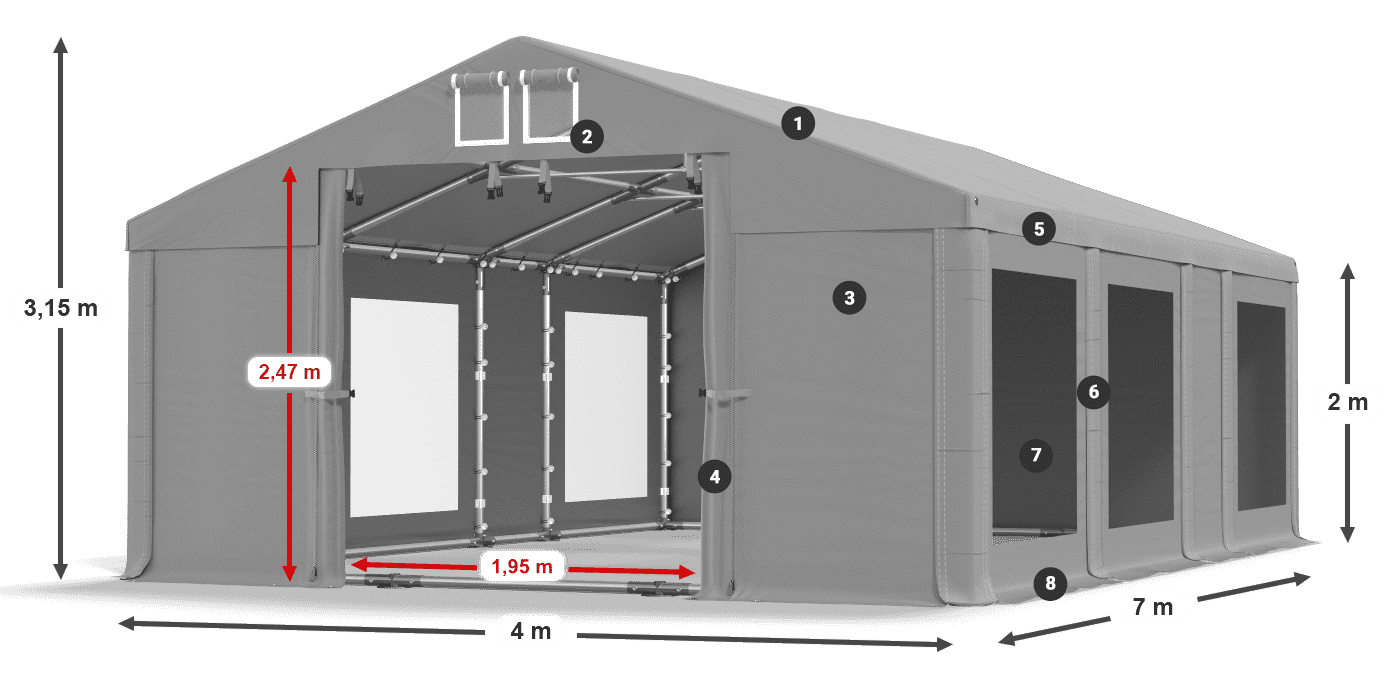 Acoperiș: FR 620 PVC Pereţi: MS 580 PVC 2m legenda