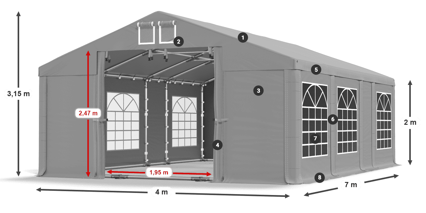 Acoperiș: FR 620 PVC Pereţi: SD 500 PVC 2m legenda