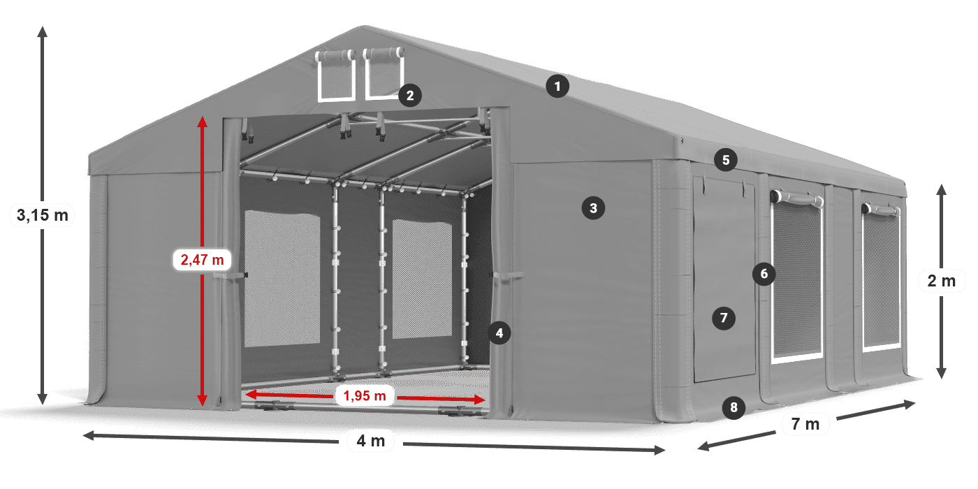 Acoperiș: FR 620 PVC Pereţi: SD 500 PVC 2m legenda