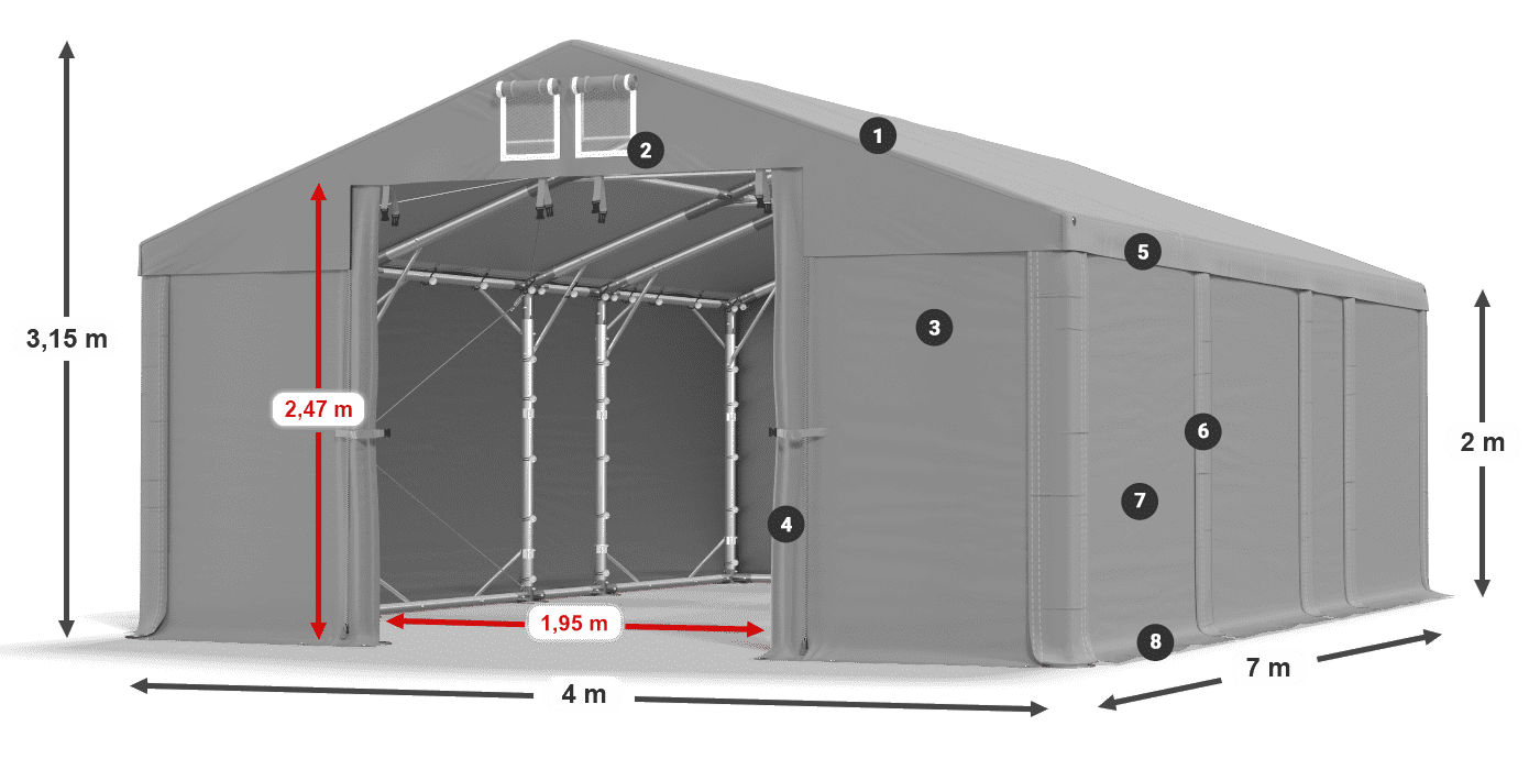 Acoperiș: MS 580 PVC Pereţi: FR M 620 PVC 2m legenda
