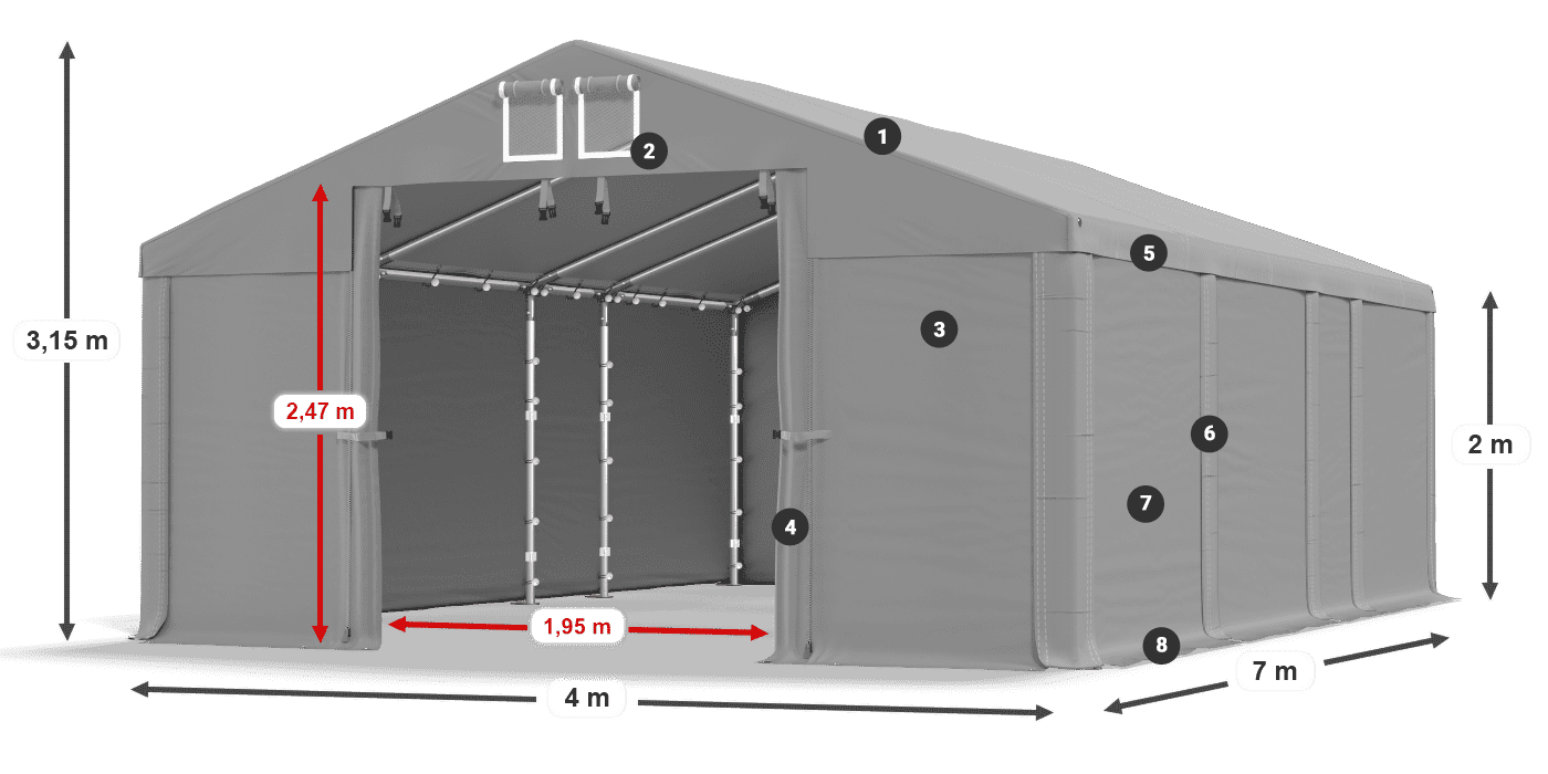 Acoperiș: MS 580 PVC Pereţi: FR M 620 PVC 2m legenda