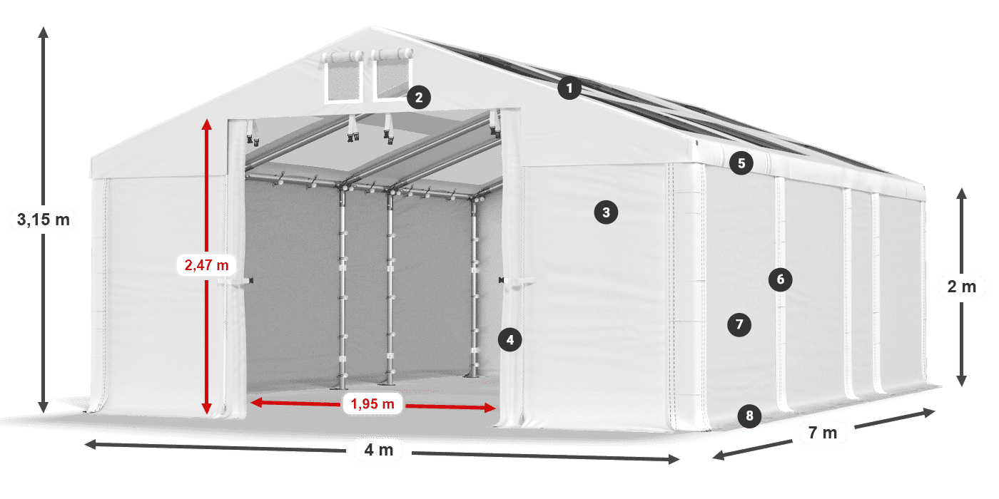 Acoperiș: MS T 580 PVC Pereţi: FR 620 PVC 2m legenda