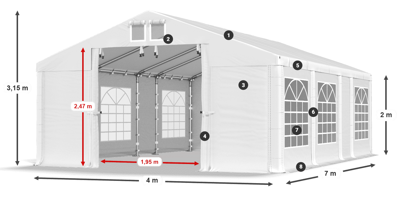 Acoperiș: MS 580 PVC Pereţi: FR 620 PVC 2m legenda