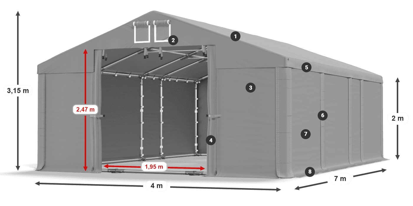 Acoperiș: MS 580 PVC Pereţi: FR M 620 PVC 2m legenda