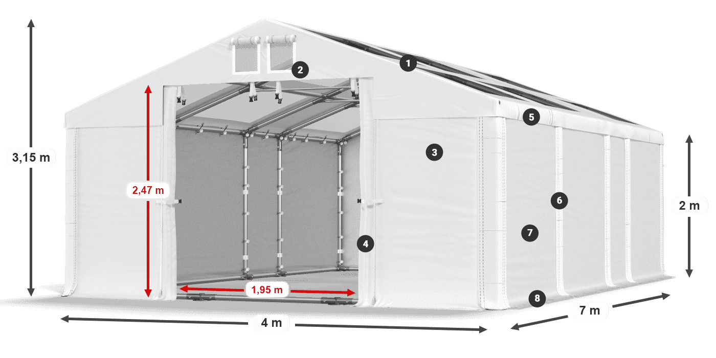 Acoperiș: MS T 580 PVC Pereţi: FR 620 PVC 2m legenda
