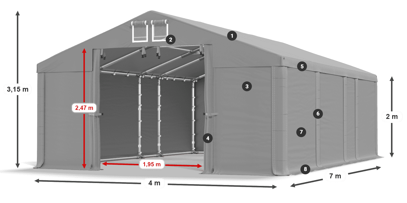 Acoperiș: MS 580 PVC Pereţi: FR M 620 PVC 2m legenda