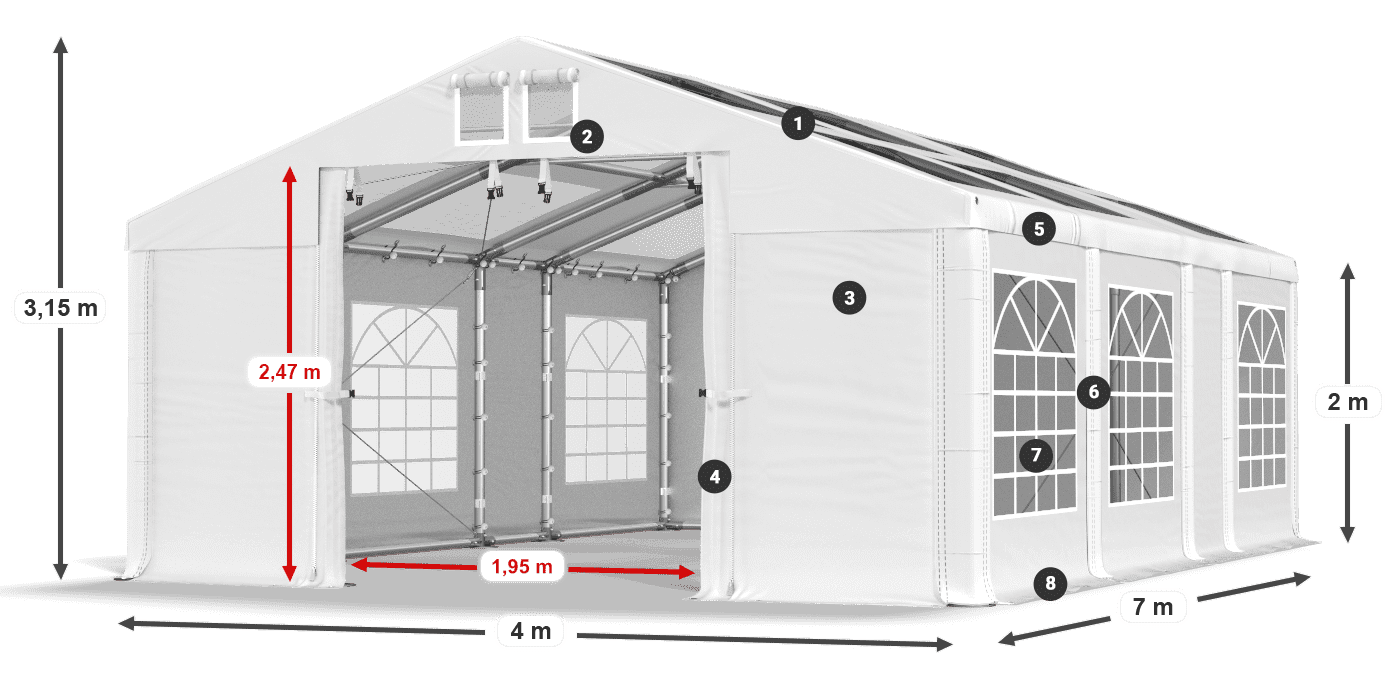 Acoperiș: MS T 580 PVC Pereţi: FR 620 PVC 2m legenda