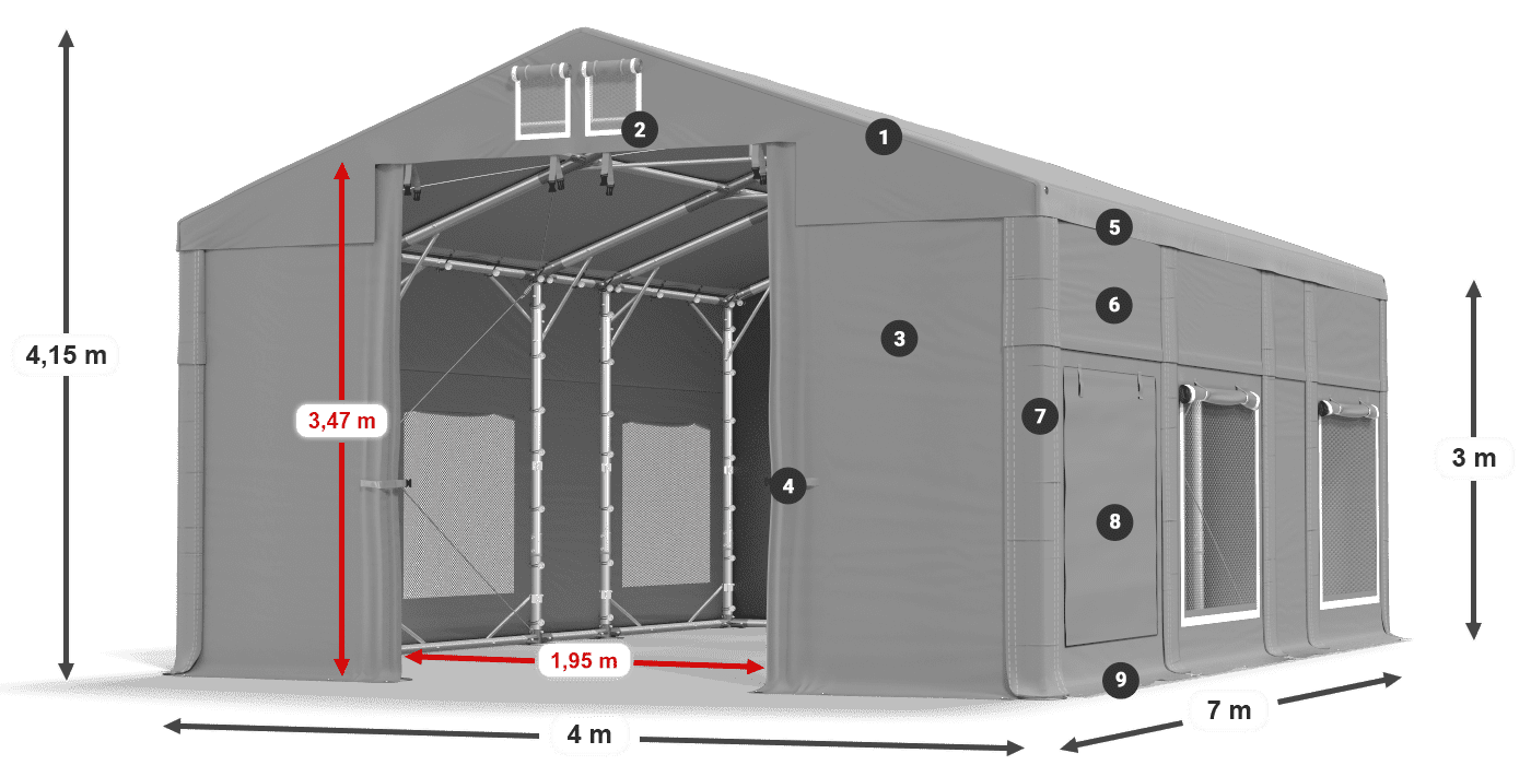 Acoperiș: FR 620 PVC Pereţi: SD 500 PVC Legenda 3m
