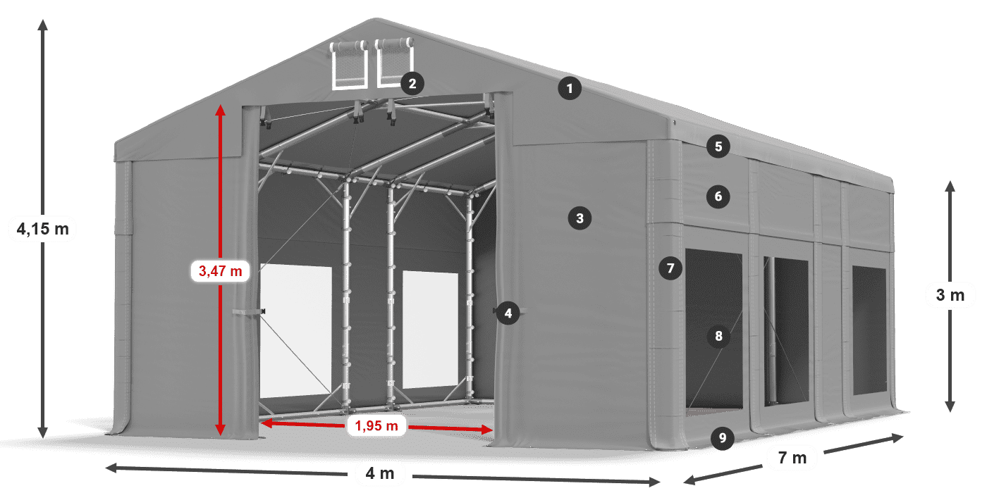 Acoperiș: MS 580 PVC Pereţi: MS 580 PVC Legenda 3m