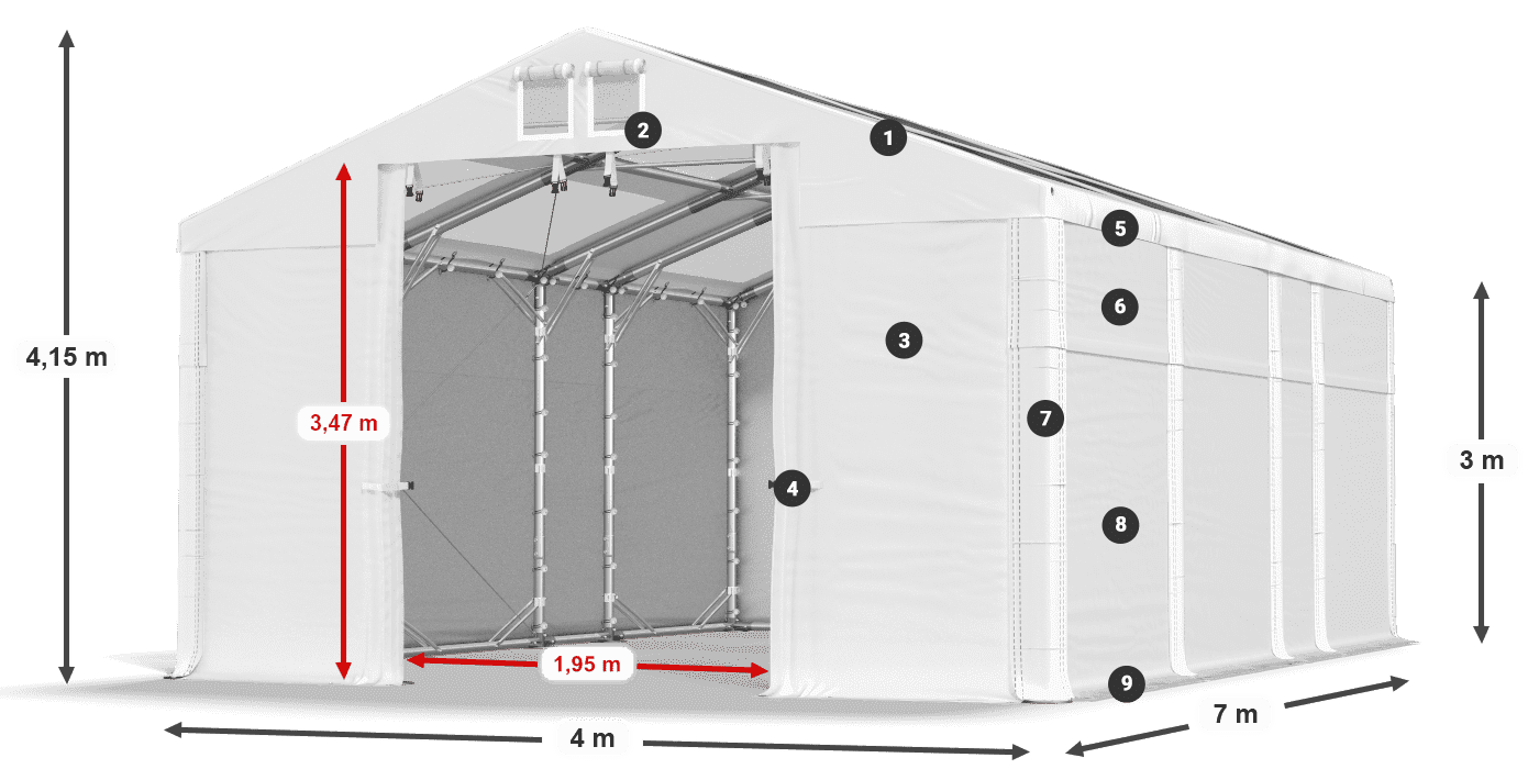 Acoperiș: MS T 580 PVC Pereţi: SD 500 PVC Legenda 3m