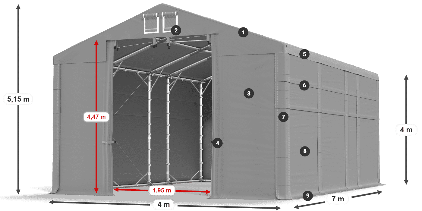 Acoperiș: FR 620 PVC Pereţi: SD 500 PVC Legenda 4m