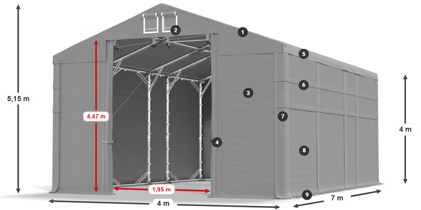 Acoperiș: MS 580 PVC Pereţi: SD 500 PVC Legenda 4m