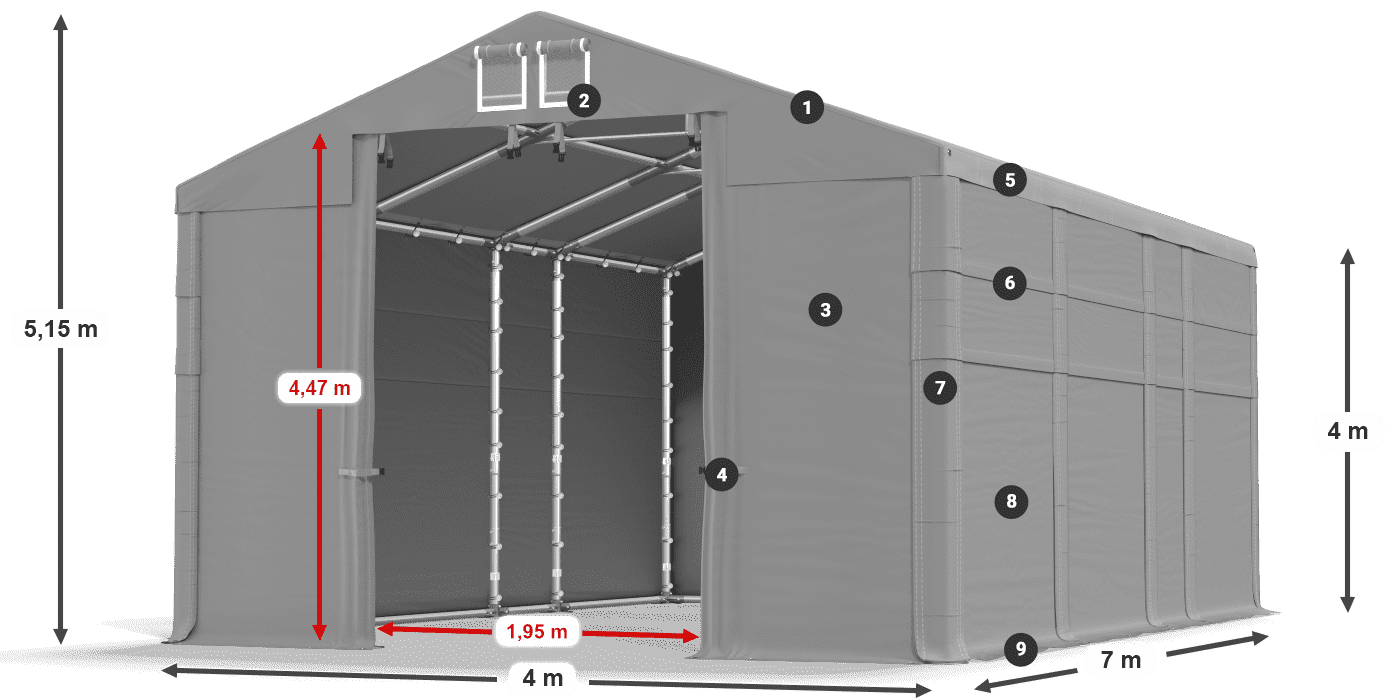 Acoperiș: MS 580 PVC Pereţi: SD 500 PVC Legenda 4m
