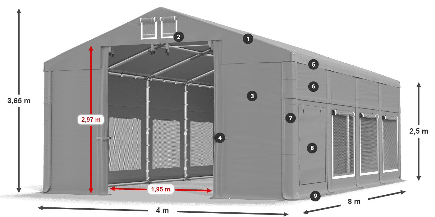 Acoperiș: MS 580 PVC Pereţi: SD M 500 PVC legenda 2.5m