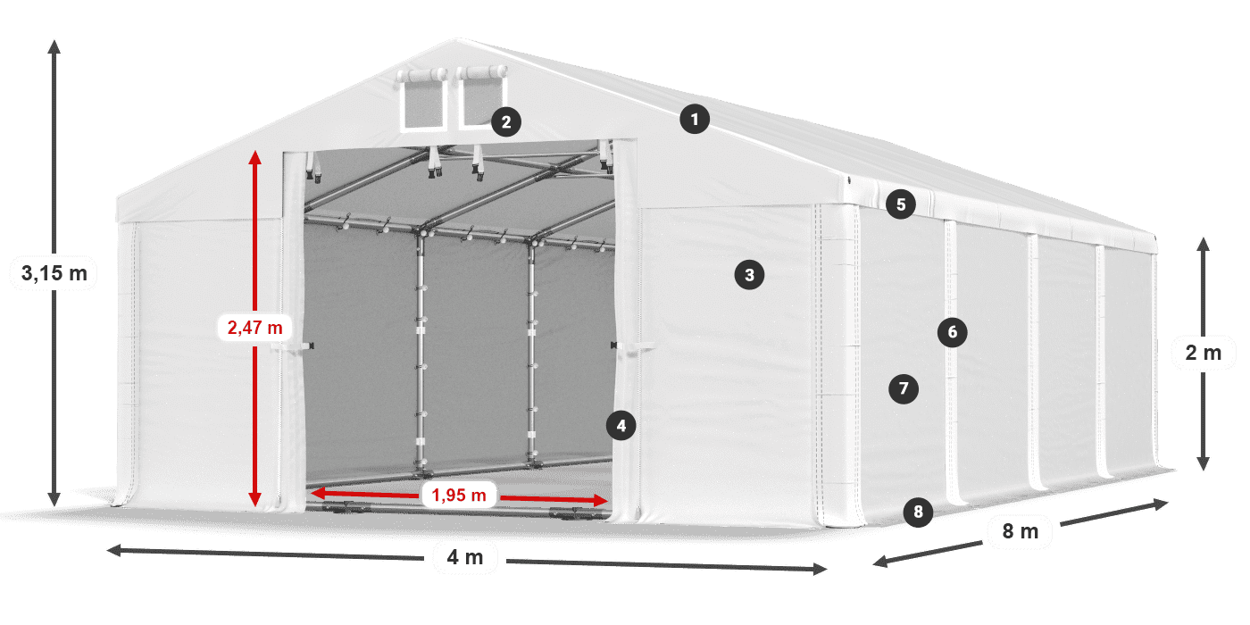 Acoperiș: FR 620 PVC Pereţi: SD 580 PVC 2m legenda
