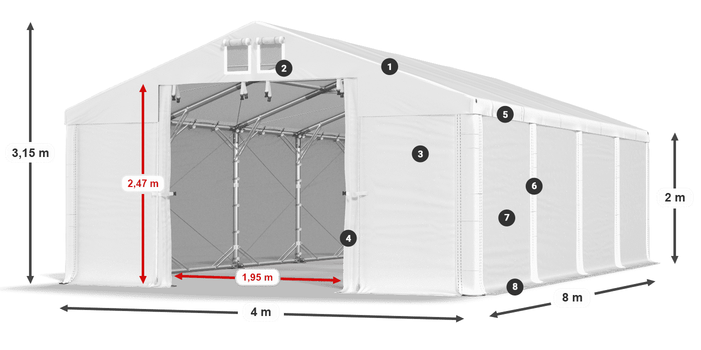 Acoperiș: FR 620 PVC Pereţi: SD 500 PVC 2m legenda