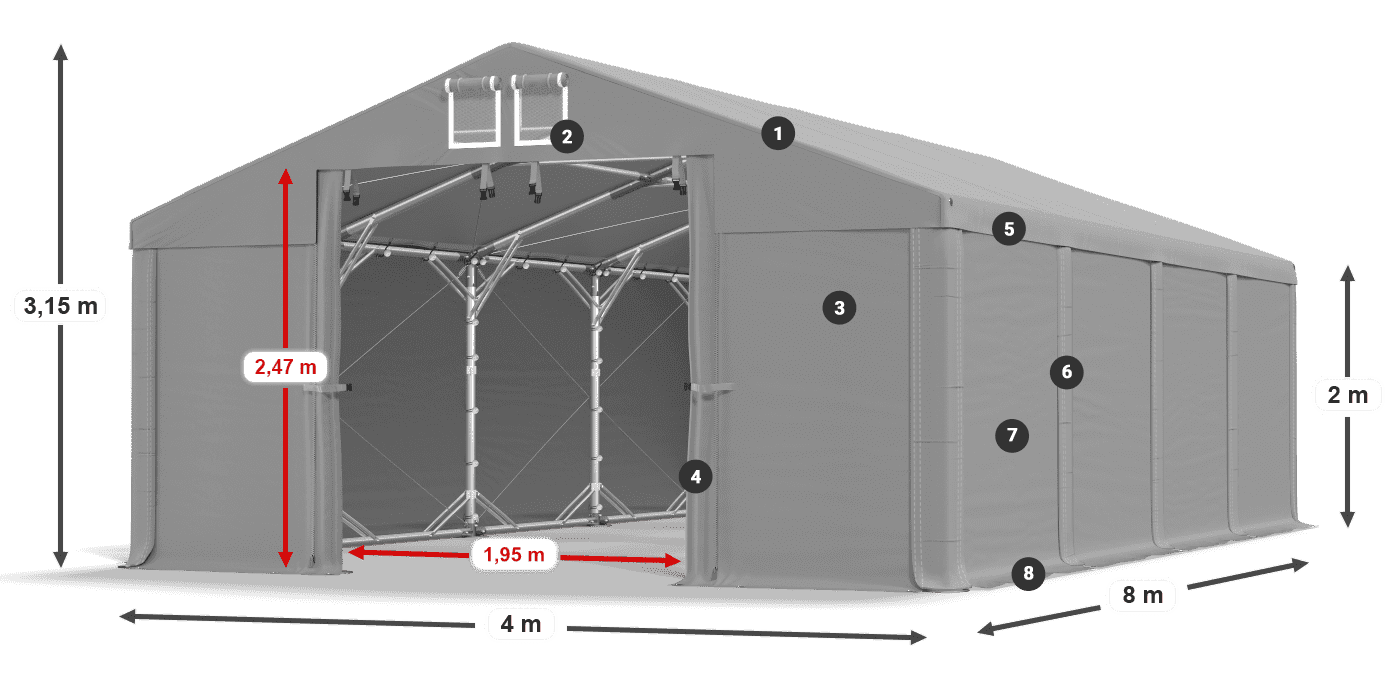 Acoperiș: FR 620 PVC Pereţi: SD 500 PVC 2m legenda