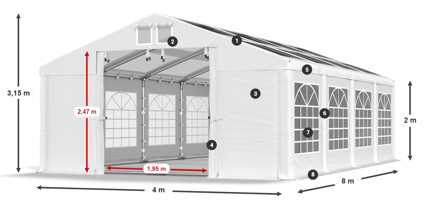 Acoperiș: MS 580 PVC Pereţi: SD 500 PVC 2m legenda