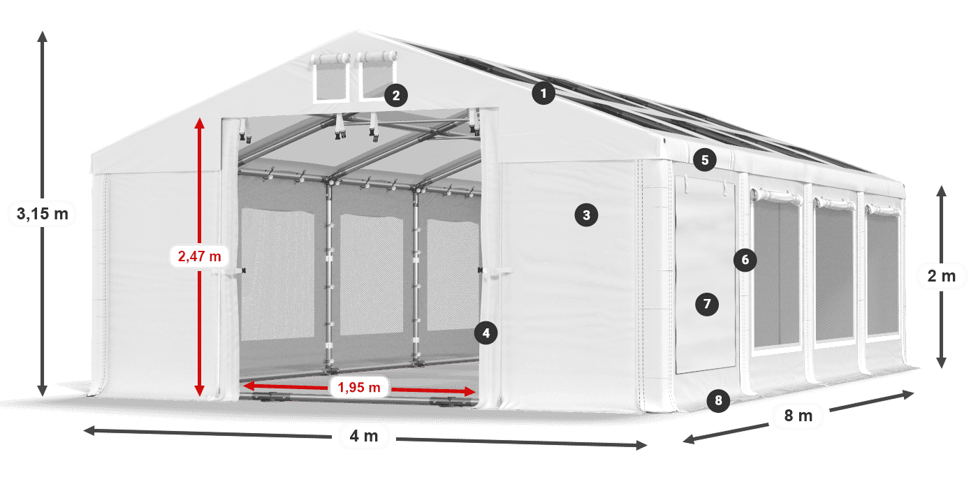 Acoperiș: MS T 580 PVC Pereţi: SDM 500 PVC 2m legenda