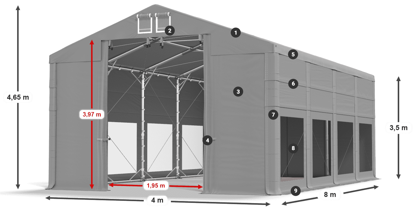 Acoperiș: MS 580 PVC Pereţi: MS 580 PVC 3.5 m legenda