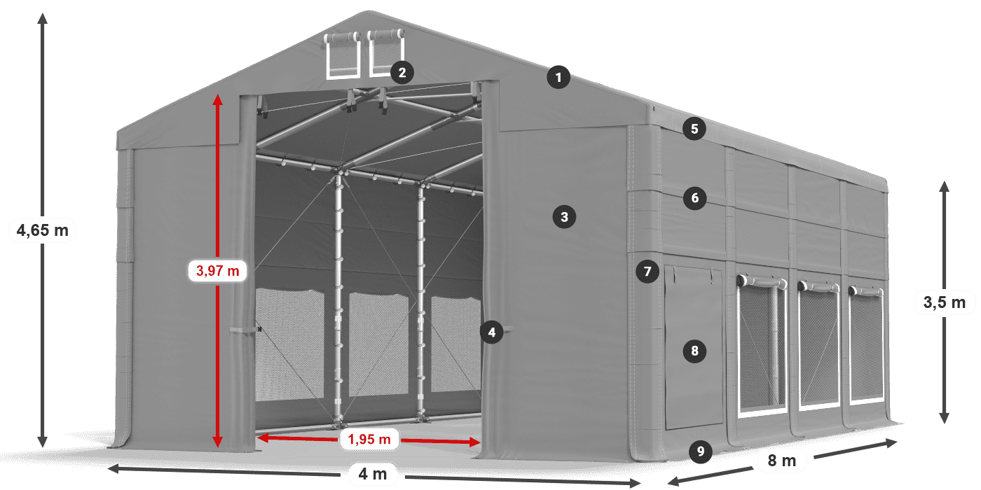 Acoperiș: MS 580 PVC Pereţi: SD M 500 PVC 3.5 m legenda